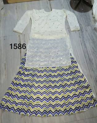 Cream printed silk unstitched lehnega 2