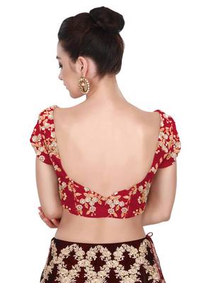 Fabron Short sleeves red embroidered unstitched blouse for women 2