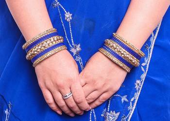 Traditional Shining Bangle Set For Women With Lac And Golden Stone Blue 2