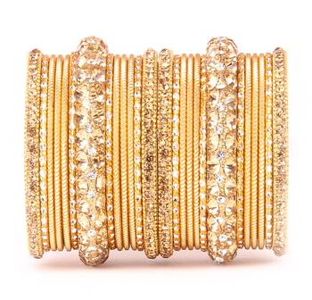 Traditional Shining Bangle Set For Women With Lac And Golden Stone Golden 1