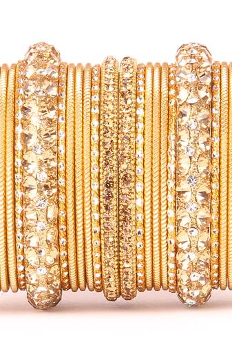Traditional Shining Bangle Set For Women With Lac And Golden Stone Golden