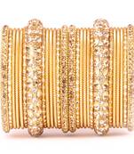 Traditional Shining Bangle Set For Women With Lac And Golden Stone Golden