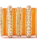 Traditional Shining Bangle Set For Women With Lac And Golden Stone Orange