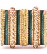 Traditional Shining Bangle Set For Women With Lac And Golden Stone Green