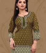 Mehendi Green printed crepe stitched short-kurtis
