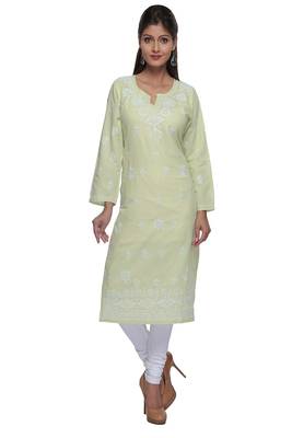 Green Embroidered Stitched Cotton Kurti  1