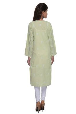 Green Embroidered Stitched Cotton Kurti  2