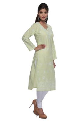 Green Embroidered Stitched Cotton Kurti  3