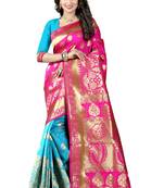 Pink woven poly cotton saree with blouse