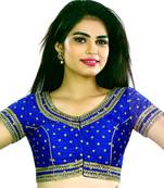Royal Blue Raw Silk Butti Work U Shape Blouse