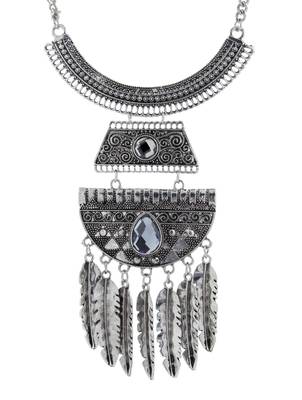 Leaf Oxidised German Silver Blue Crystal Statement Necklace For Women 1