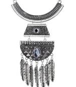 Leaf Oxidised German Silver Blue Crystal Statement Necklace For Women