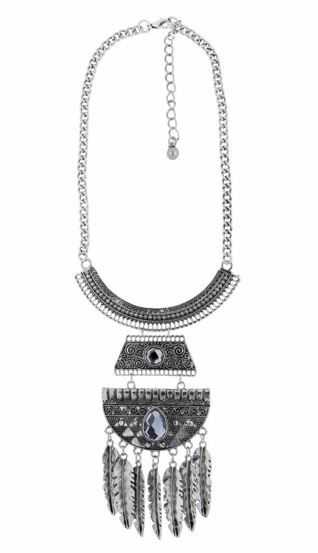 Leaf Oxidised German Silver Blue Crystal Statement Necklace For Women