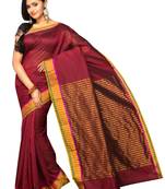Maroon plain silk cotton saree with blouse