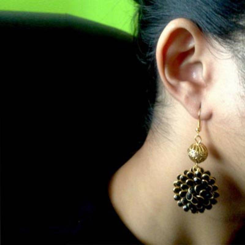 Black Pachiwork Ring Danglers with Vintage bead
