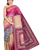 Pink printed polycotton saree with blouse