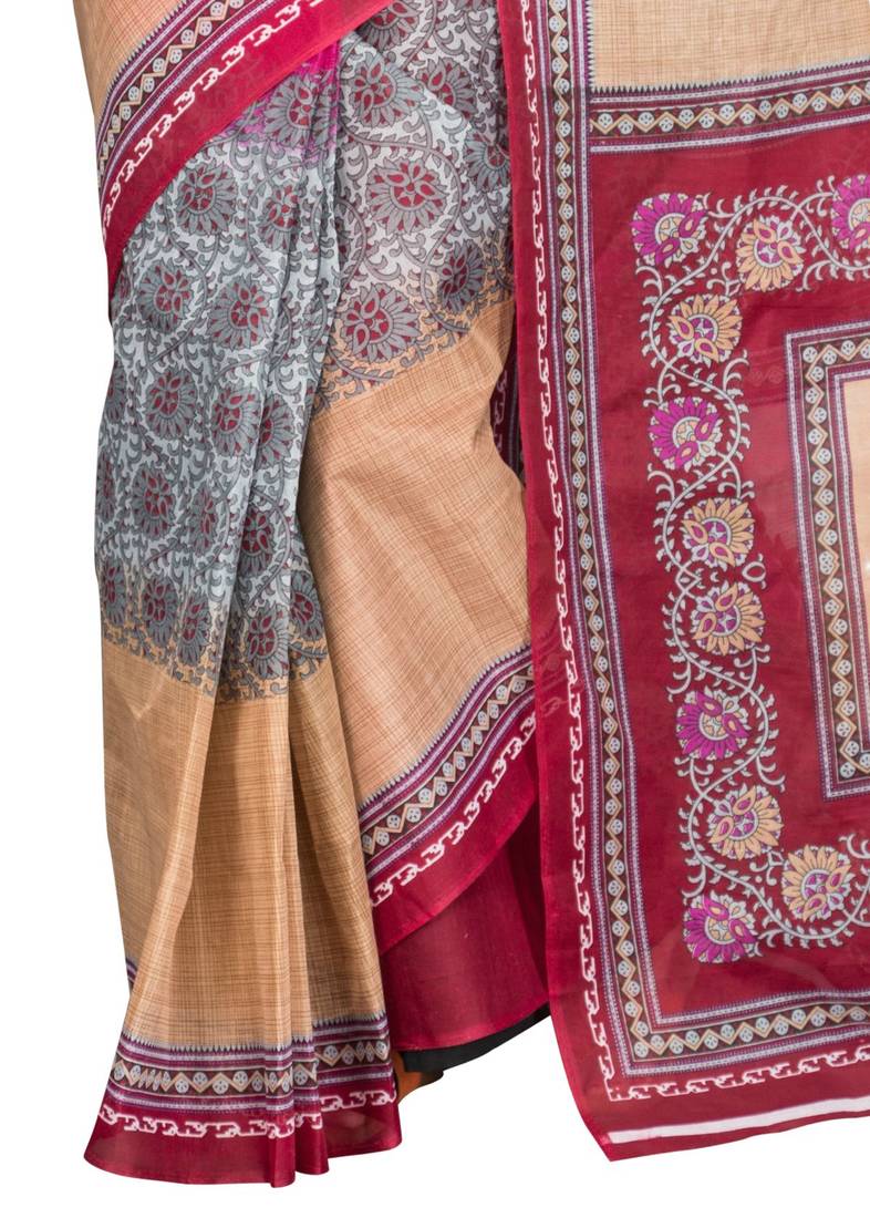Pink printed polycotton saree with blouse