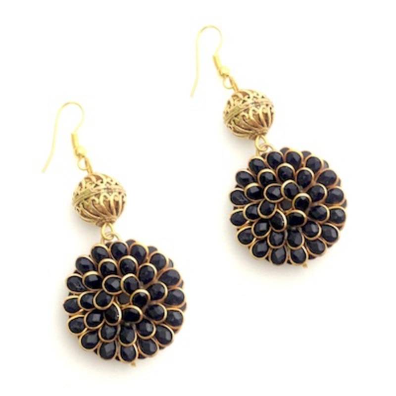 Black Pachiwork Ring Danglers with Vintage bead