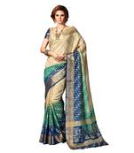 Cream printed dupion silk saree with blouse