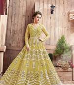 Yellow resham embroidery faux super net salwar with dupatta