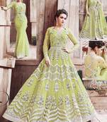 Light parrot green multi resham work faux woolen blends salwar with dupatta