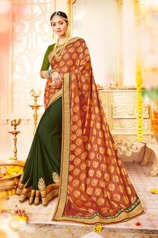 Wedding Sarees Online Indian Ping 40 Off Orange And Green Patch Bandhani Border Stone Paper Silk Georgette Saree With