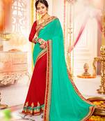 green and red Patch and  bandhani border and  stone georgette saree with blouse