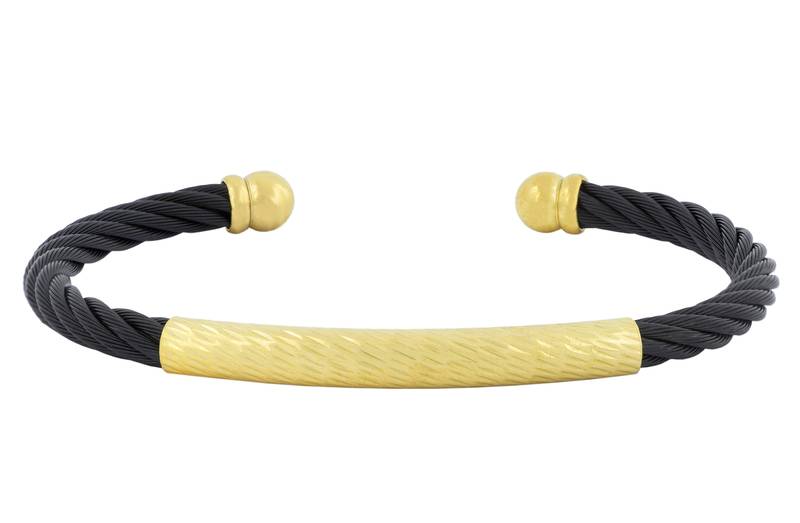 Slim smart black 18k gold plated 316l surgical stainless steel cuff kada bangle bracelet for men