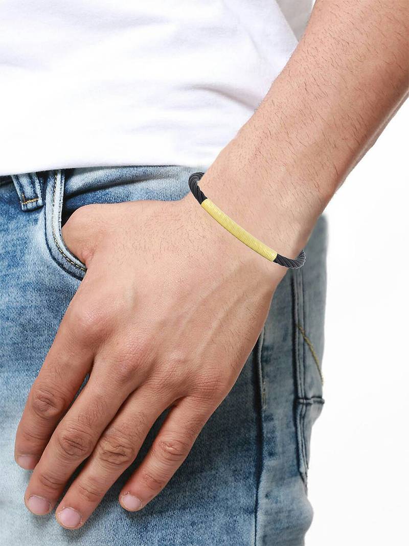 Slim smart black 18k gold plated 316l surgical stainless steel cuff kada bangle bracelet for men