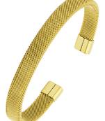 Slim mesh 18k gold plated 316l surgical stainless steel free size cuff kada bangle bracelet for men