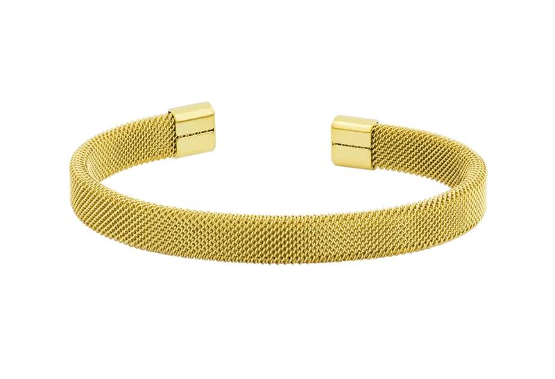 Slim mesh 18k gold plated 316l surgical stainless steel free size cuff kada bangle bracelet for men