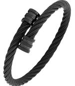 Rope mesh macho black 316l surgical stainless steel free size cuff kada bangle bracelet for men