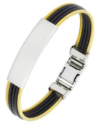 Id biker rope black 316l surgical stainless steel 18k gold plated kada bangle bracelet for men 1