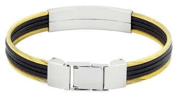 Id biker rope black 316l surgical stainless steel 18k gold plated kada bangle bracelet for men 2