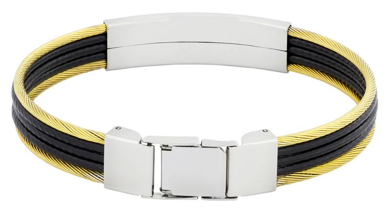 Id biker rope black 316l surgical stainless steel 18k gold plated kada bangle bracelet for men