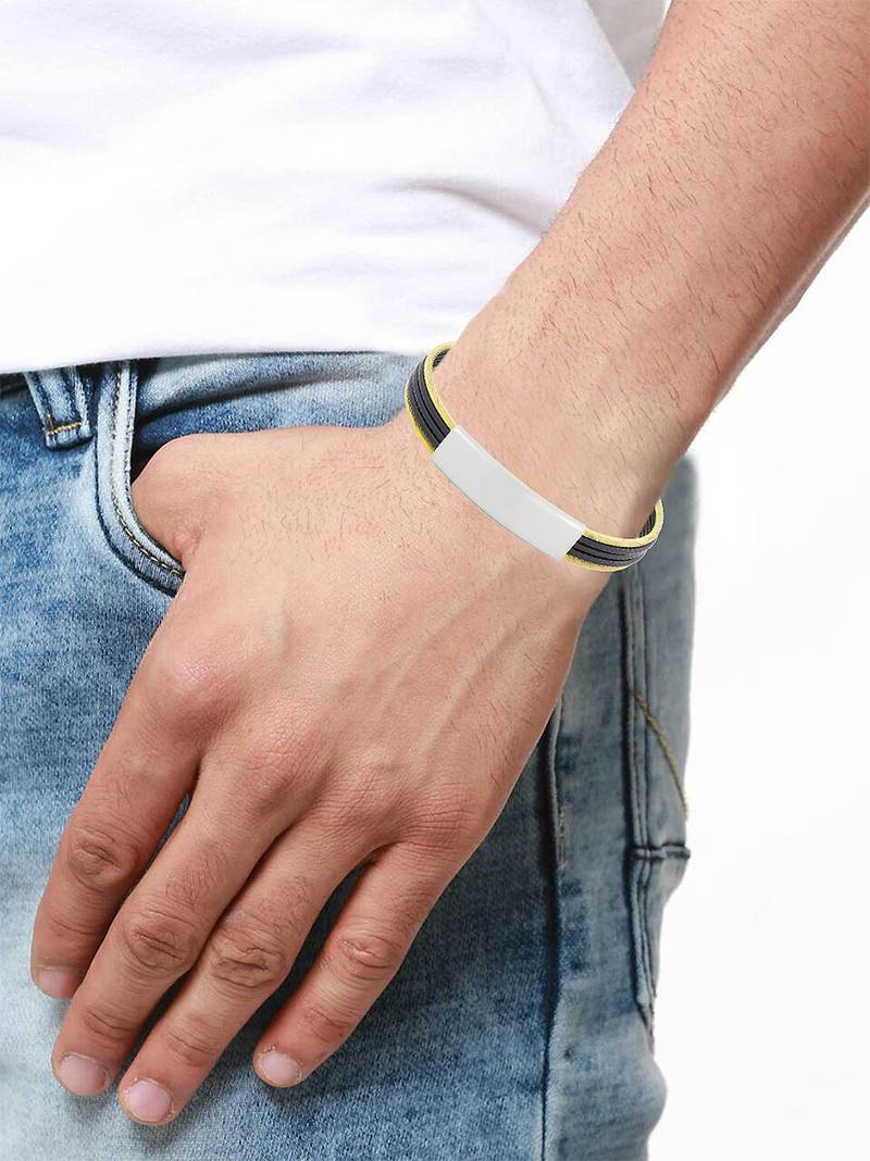 Id biker rope black 316l surgical stainless steel 18k gold plated kada bangle bracelet for men