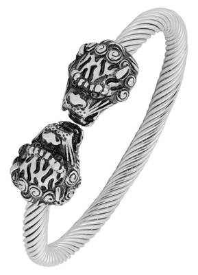Punk lion dragon oxidized silver plated 316l surgical stainless steel cuff kada bangle bracelet men 1