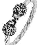 Punk lion dragon oxidized silver plated 316l surgical stainless steel cuff kada bangle bracelet men
