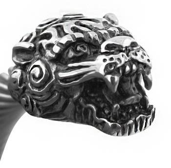 Punk lion dragon oxidized silver plated 316l surgical stainless steel cuff kada bangle bracelet men 3