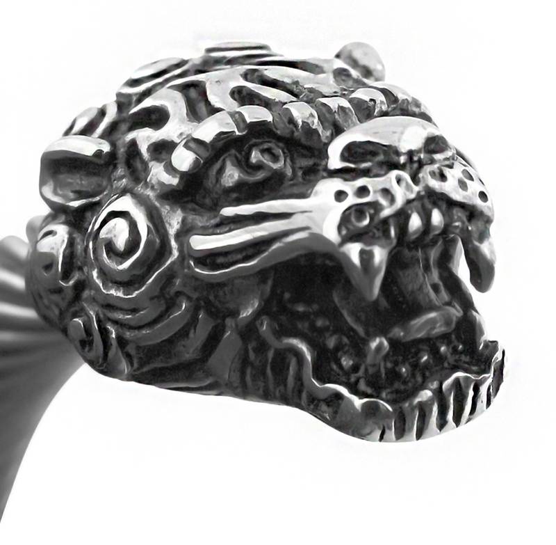 Punk lion dragon oxidized silver plated 316l surgical stainless steel cuff kada bangle bracelet men