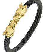Punk lion dragon black 18k gold plated 316l surgical stainless steel cuff kada bangle bracelet men