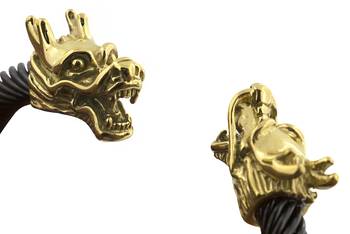 Punk lion dragon black 18k gold plated 316l surgical stainless steel cuff kada bangle bracelet men 2