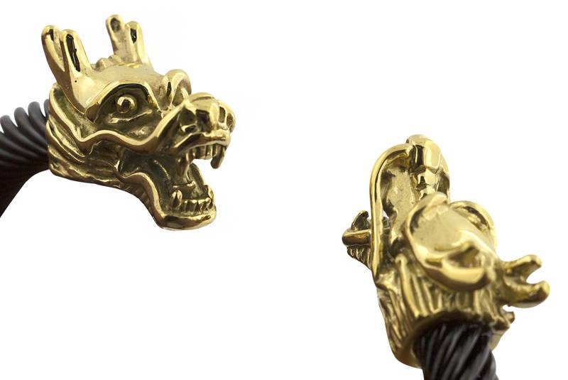 Punk lion dragon black 18k gold plated 316l surgical stainless steel cuff kada bangle bracelet men