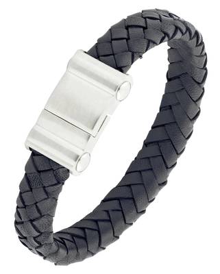 Braided punk 100% genuine handmade soft durable leather black stainless steel wrist band bracelet men 1