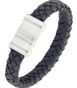 Braided punk 100% genuine handmade soft durable leather black stainless steel wrist band bracelet men