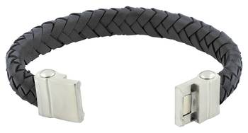 Braided punk 100% genuine handmade soft durable leather black stainless steel wrist band bracelet men 2