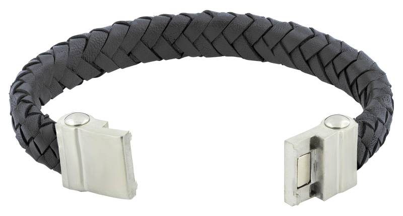 Braided punk 100% genuine handmade soft durable leather black stainless steel wrist band bracelet men