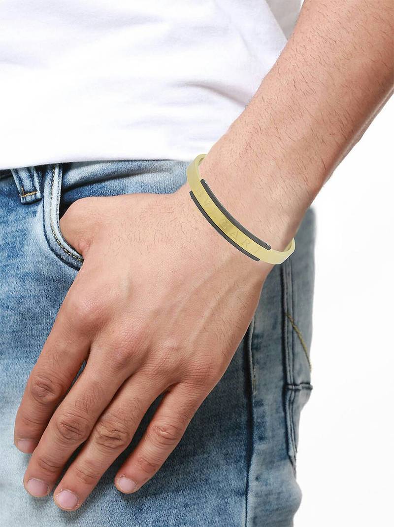 Italian designer 18k gold black plated 316l surgical stainless steel openable kada bangle bracelet men