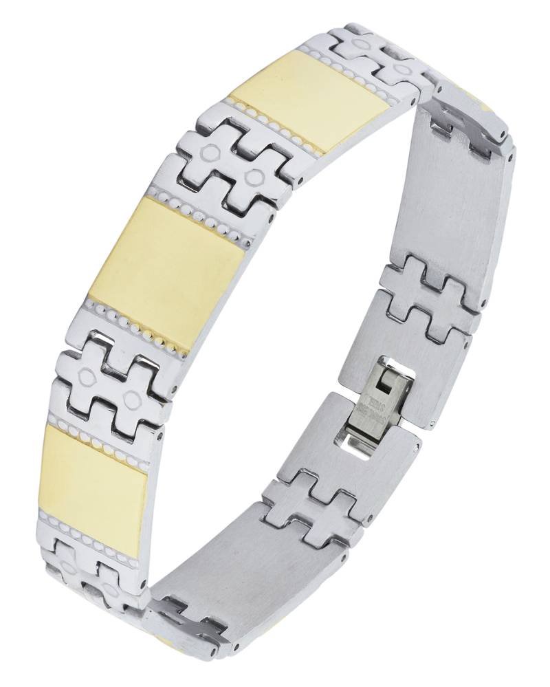 Glossy two tone 18k gold plated 316l surgical stainless steel chain bracelet for boys men