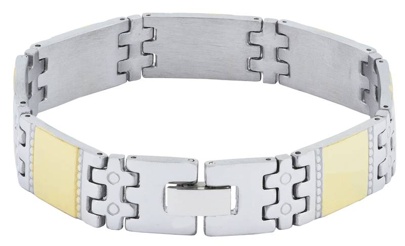 Glossy two tone 18k gold plated 316l surgical stainless steel chain bracelet for boys men